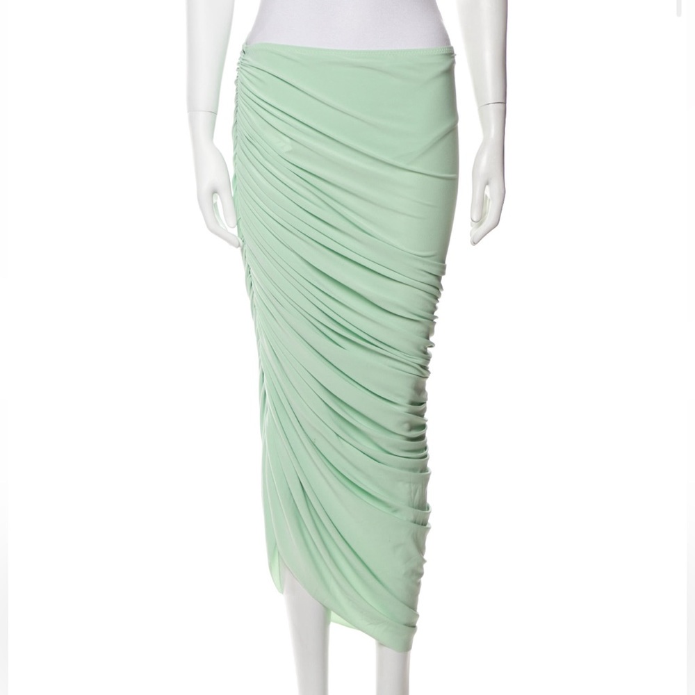 XS| Ruched Stretch-jersey Midi Diana Skirt in mint color